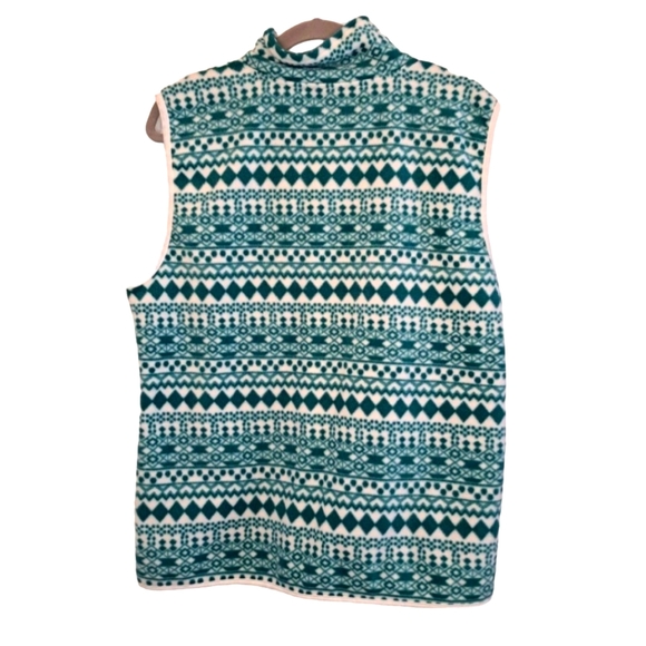 Laura Scott Patterned Zip Up Fleece Vest Green White Size XL - Picture 2 of 5